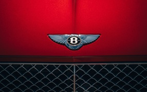 Логотип автомобиля  Bentley  на красном капоте