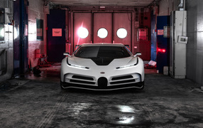 2019 fast white car Bugatti Centodieci in the garage