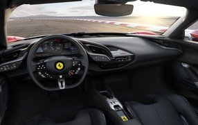 Черный кожаный салон автомобиля Ferrari SF90 Stradale, 2019 года