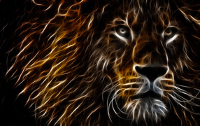 Painted neon lion on black background
