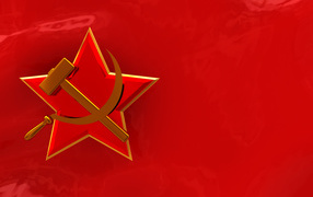 Red star with hammer and sickle on a red background