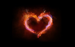 Fiery neon heart on a black background