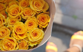 Bouquet of yellow roses in paper