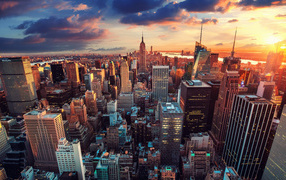 Вид на небоскребы Манхэттена, Нью Йорк