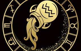 Golden Aquarius zodiac sign on a black background