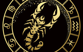 Golden zodiac sign Scorpio on black background