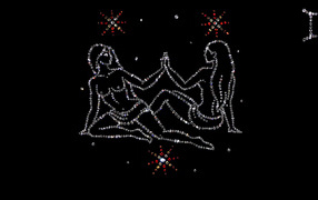 Shiny twins zodiac sign on a black background