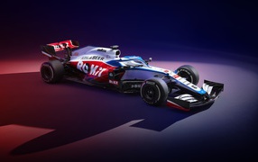 Williams FW43 race car, 2020 on a blue background