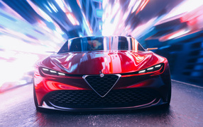 Red car Alfa Romeo Zagato CGI in the tunnel