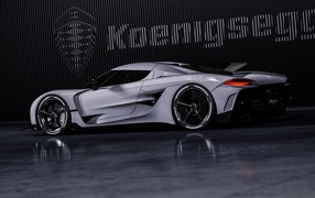 2020 Koenigsegg Jesko Absolut car on the background of the logo