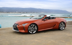 2020 Lexus LC 500 red convertible by the water