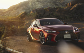 2021 Lexus IS 350 F SPORT red car in the mountains