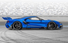 Синий спортивный автомобиль Mansory La MANSORY 2020 года на стадионе