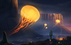 Fantastic fire jellyfish in the mountains
