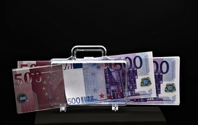 Euro bills with holder on black background
