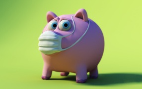 Pig piggy bank with a mask from coronavirus
