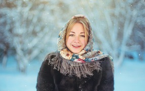 Beautiful Russian girl outdoors in winter