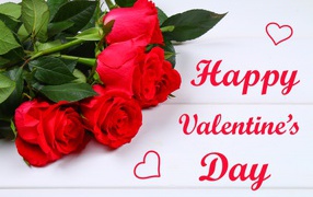 Postcard with red roses for Valentine's Day February 14