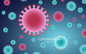 A lot of bacteria coronavirus covid-19 on a blue background