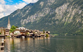 Houses on the bay by the mountain, Austria