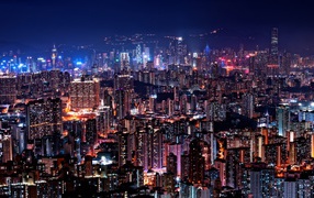 Night view of illuminated Hong Kong, China
