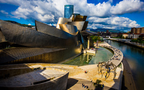 Unusual building of the Guggenheim Museum in Bilbao, Spain