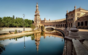 View of old buildings and bridge, Seville, Spain