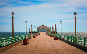 Beautiful bridge to the pier in the ocean, USA