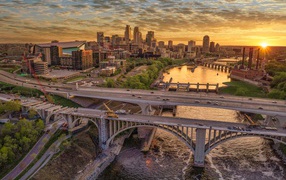 View of the city of Saint Paul at sunset, Minnesota. USA