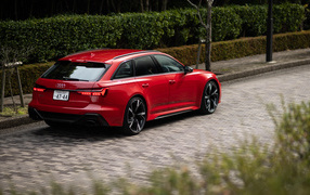 Red 2021 Audi RS 6 Avant car rear view