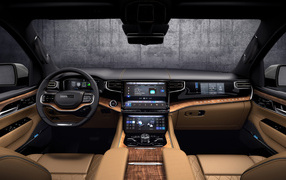 Stylish leather interior of the Jeep Grand Wagoneer Series III, 2022