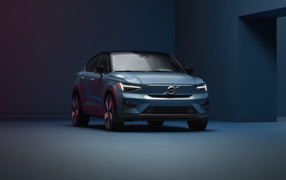 2021 Volvo C40 Recharge car against blue background