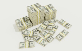Bundles of dollars on a white background