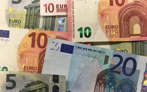 Multicolored euro banknotes close up