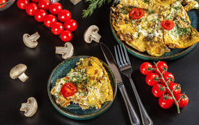 Omelet with tomatoes and mushrooms