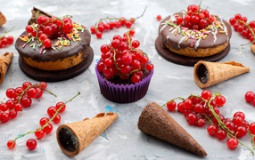 Cupcakes with chocolate and red currant