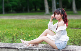 Beautiful young asian girl in white shirt