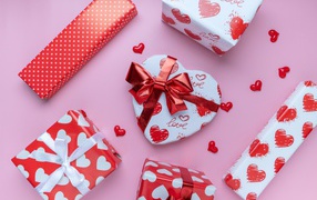 Gifts for the beloved on a pink background