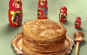 Pancakes with nesting dolls for Shrovetide