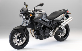 Big black motorcycle BMW F 800 R on a gray background