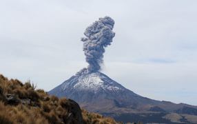 Smoke over the active volcano Popocatepetl, Mexico