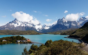 Beautiful view of the snow-capped mountains by the lake, Chile