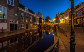 Canal houses at night, Netherlands