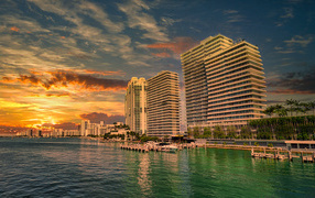Miami skyscrapers at sunset, USA