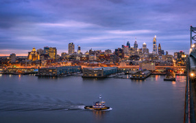 Nice view of the night city of Philadelphia, USA