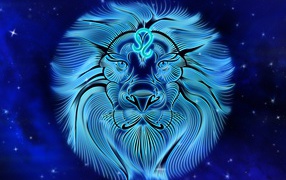 Beautiful zodiac sign Leo on blue background