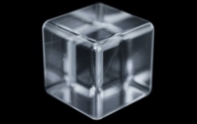 Ice 3D cube on a black background close-up