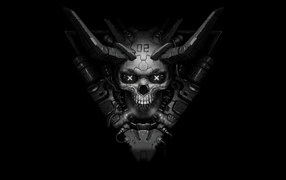 Metal skull with horns on a black background