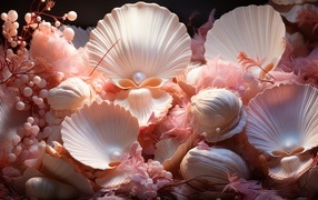 Unusual pink shells with pearls