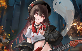 Девушка аниме с гитарой в руках